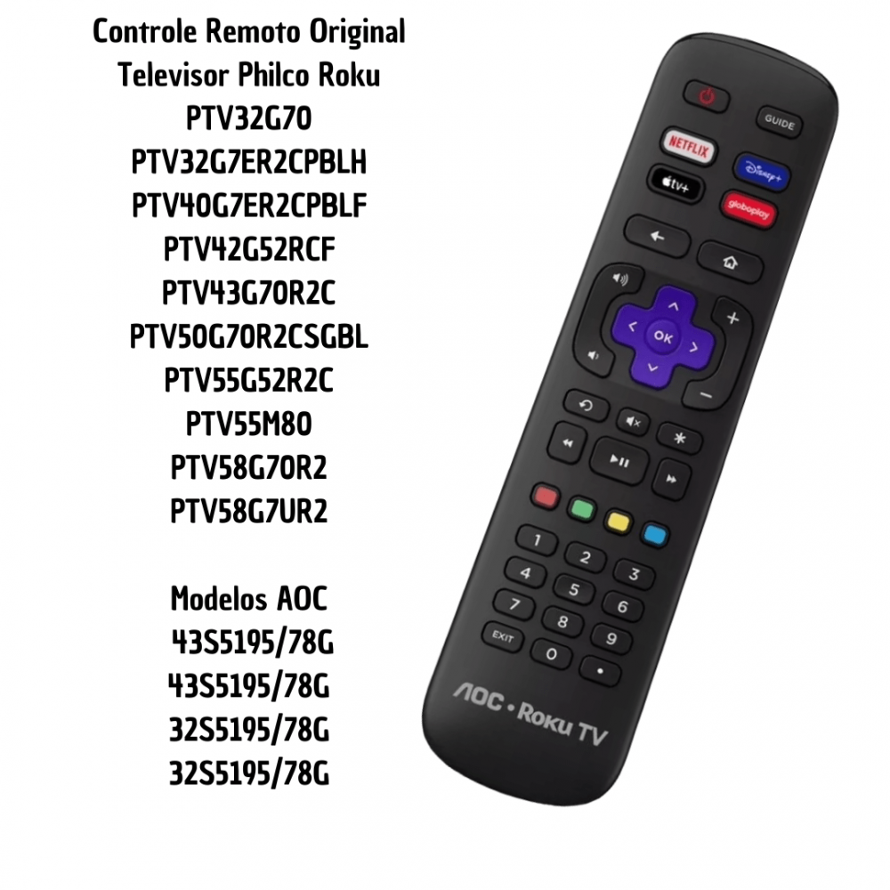 Controle Remoto Para Tv Led Philco E Aoc Roku Smart Ptv G R C