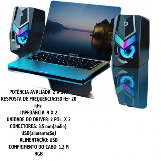 Caixinha Caixa de som computador PC gamer alto falante RGB luz de RAD-1107 INOVA PRIME