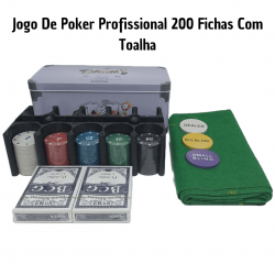 Kit Jogo De World Poker 200 Fichas Com 2 Baralhos + Feltro