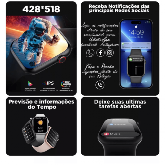 Smartwatch Watch 9 Pro W59 Pro Série 9 47mm Relógio Inteligente Feminino/Masculino